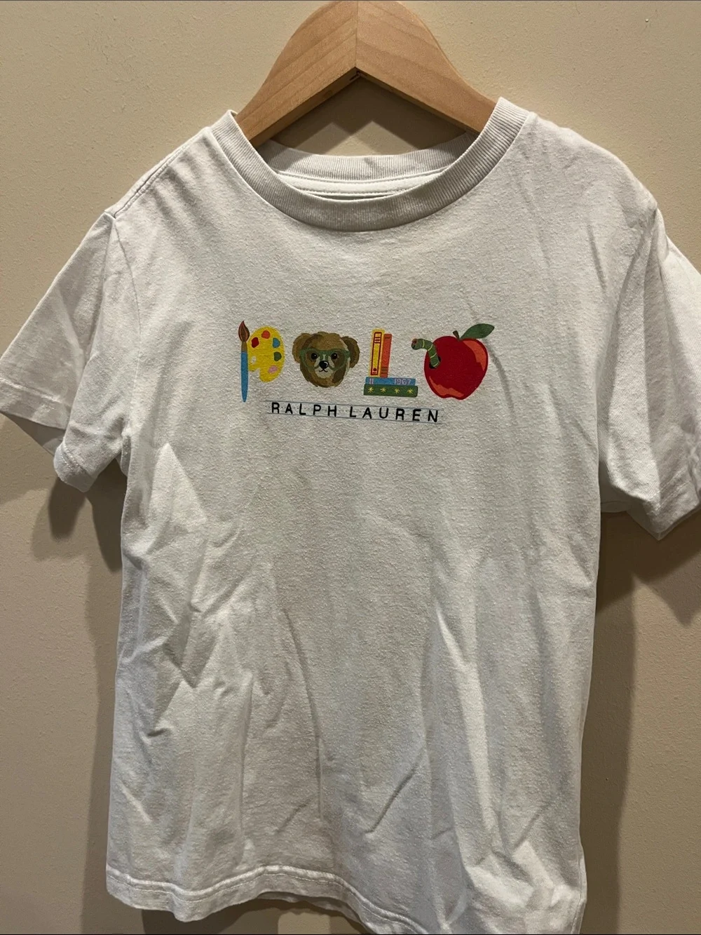 Ralph Lauren White Graphic Kids Tee with School Icons